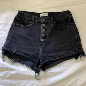 A&F Curvy High Rise Mom Black Denim Shorts
